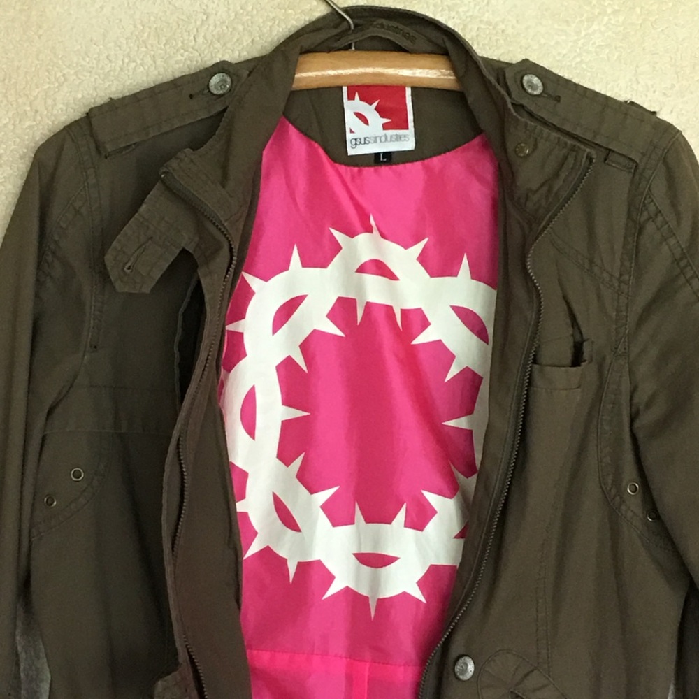 Punk Designer jacket hardware trim hot pink lining